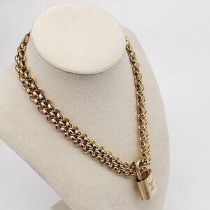 Authentic Louis Vuitton Gold Padlock w/ Unbranded Fashion Stainless Steel Chain